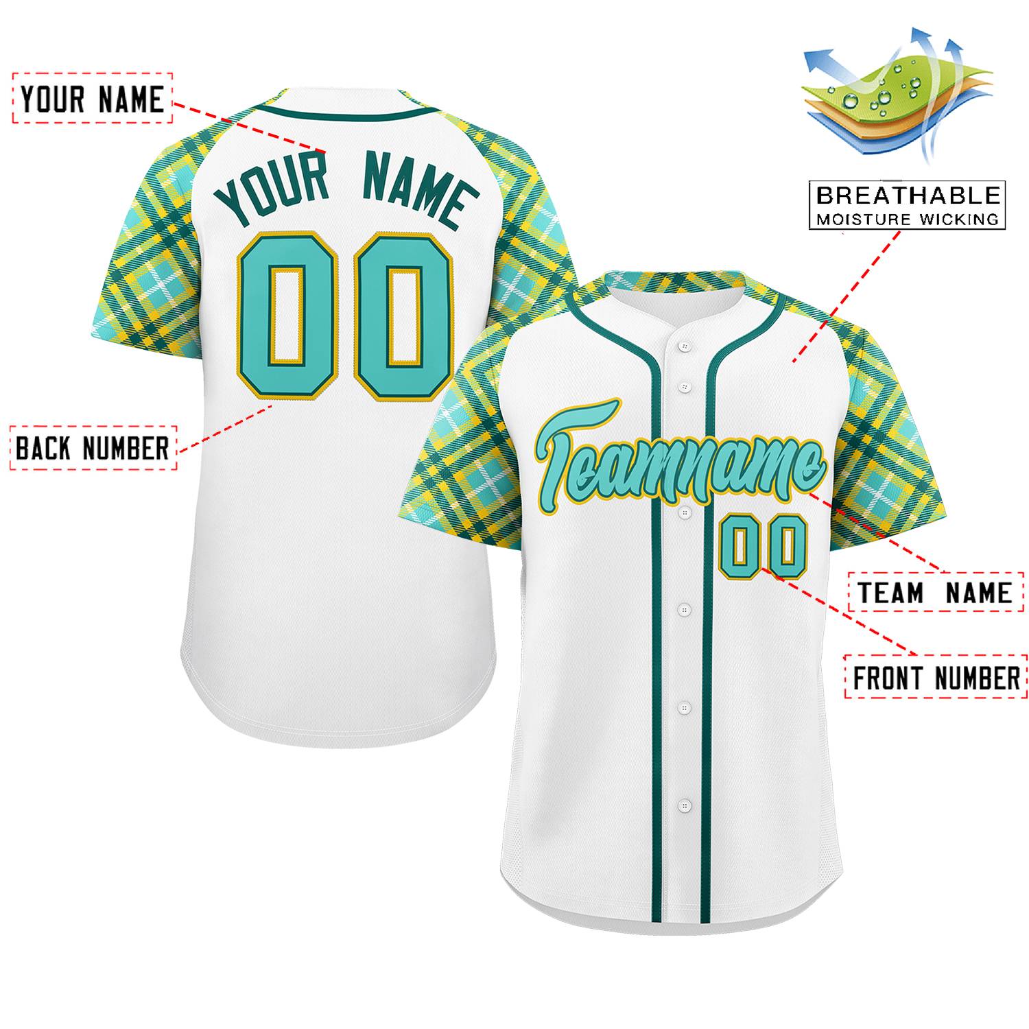 Custom White Bright Green-Gold Personalized Raglan Sleeves Authentic Baseball Jersey