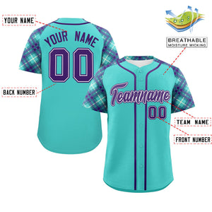 Custom Bright Green Purple- Personalized Raglan Sleeves Authentic Baseball Jersey