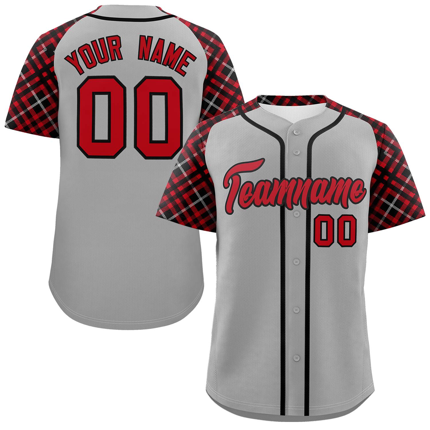 Custom Gray Red-Black Personalized Raglan Sleeves Authentic Baseball Jersey