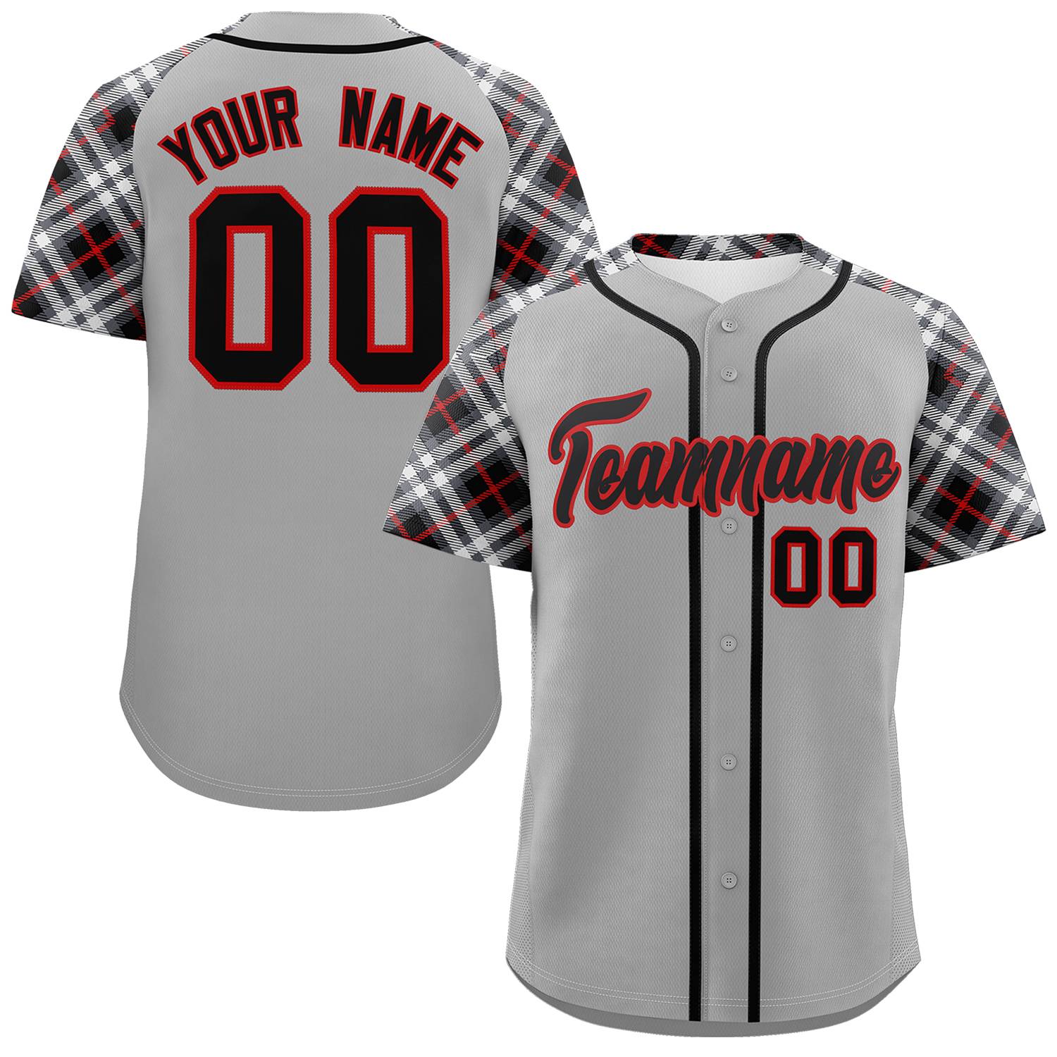 Custom Gray Black-Red Personalized Raglan Sleeves Authentic Baseball Jersey