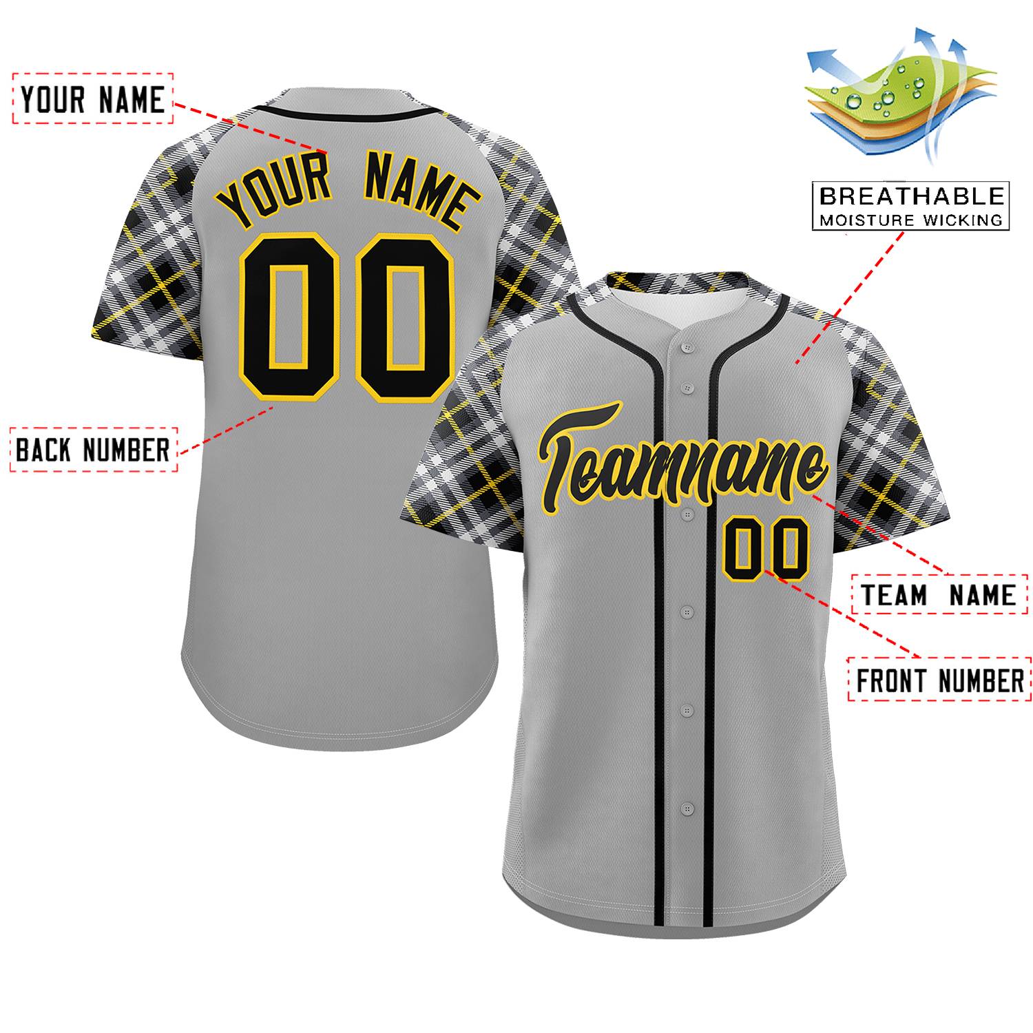 Custom Gray Black-Gold Personalized Raglan Sleeves Authentic Baseball Jersey