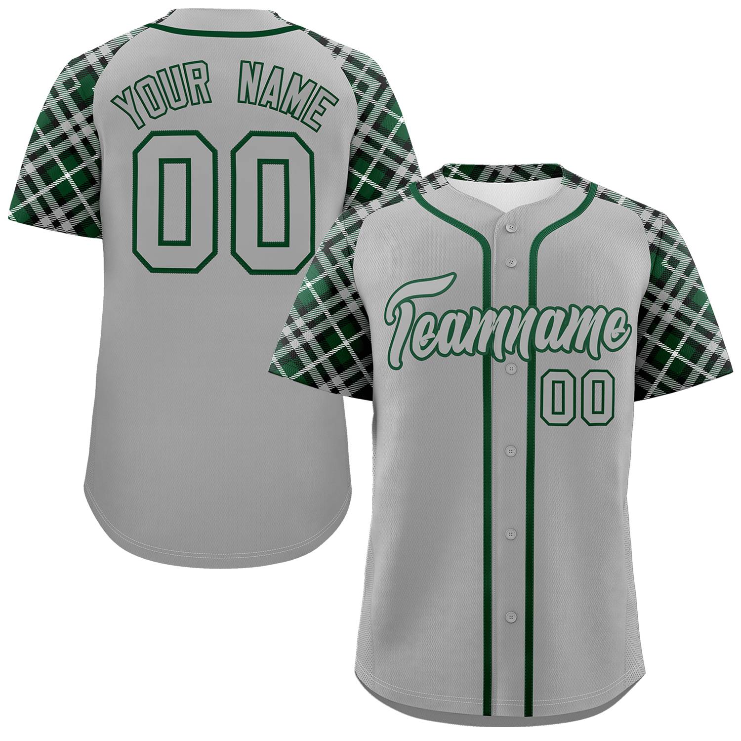 Custom Gray-Kelly Green Personalized Raglan Sleeves Authentic Baseball Jersey