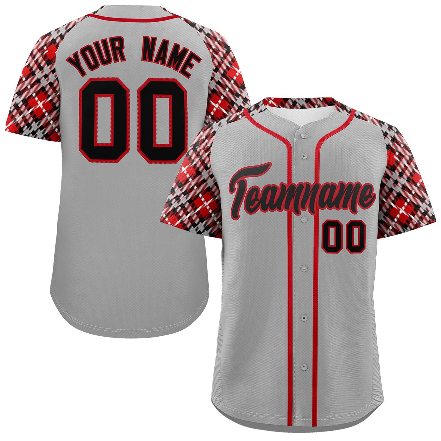 Custom Gray Black-Red Personalized Raglan Sleeves Authentic Baseball Jersey