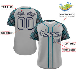 Custom Gray-Navy Personalized Raglan Sleeves Authentic Baseball Jersey