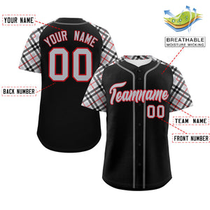 Custom Black Gray-Red Personalized Raglan Sleeves Authentic Baseball Jersey