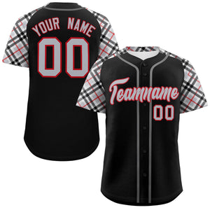 Custom Black Gray-Red Personalized Raglan Sleeves Authentic Baseball Jersey