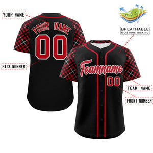 Custom Black Red-Gray Personalized Raglan Sleeves Authentic Baseball Jersey