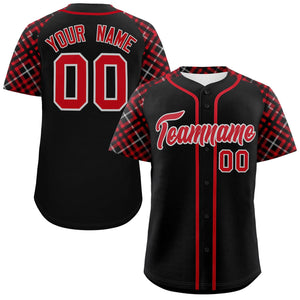 Custom Black Red-Gray Personalized Raglan Sleeves Authentic Baseball Jersey