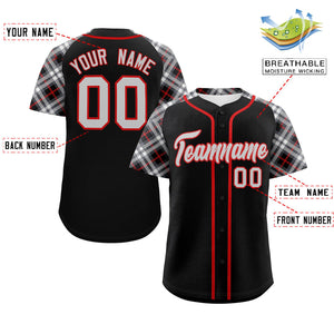 Custom Black Gray-Red Personalized Raglan Sleeves Authentic Baseball Jersey