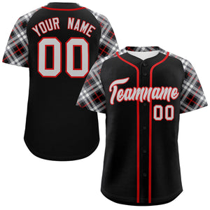 Custom Black Gray-Red Personalized Raglan Sleeves Authentic Baseball Jersey