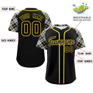 Custom Black Black-Gold Personalized Raglan Sleeves Authentic Baseball Jersey