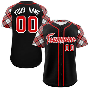 Custom Black Red-White Personalized Raglan Sleeves Authentic Baseball Jersey