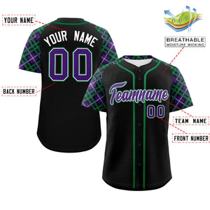 Custom Black Purple-Teal Personalized Raglan Sleeves Authentic Baseball Jersey