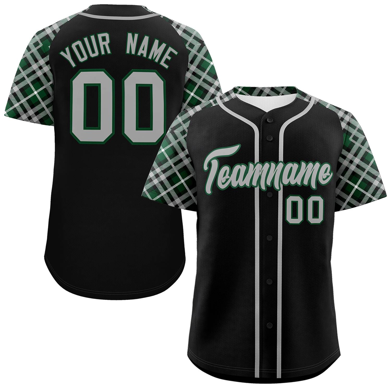 Custom Black Gray-Green Personalized Raglan Sleeves Authentic Baseball Jersey