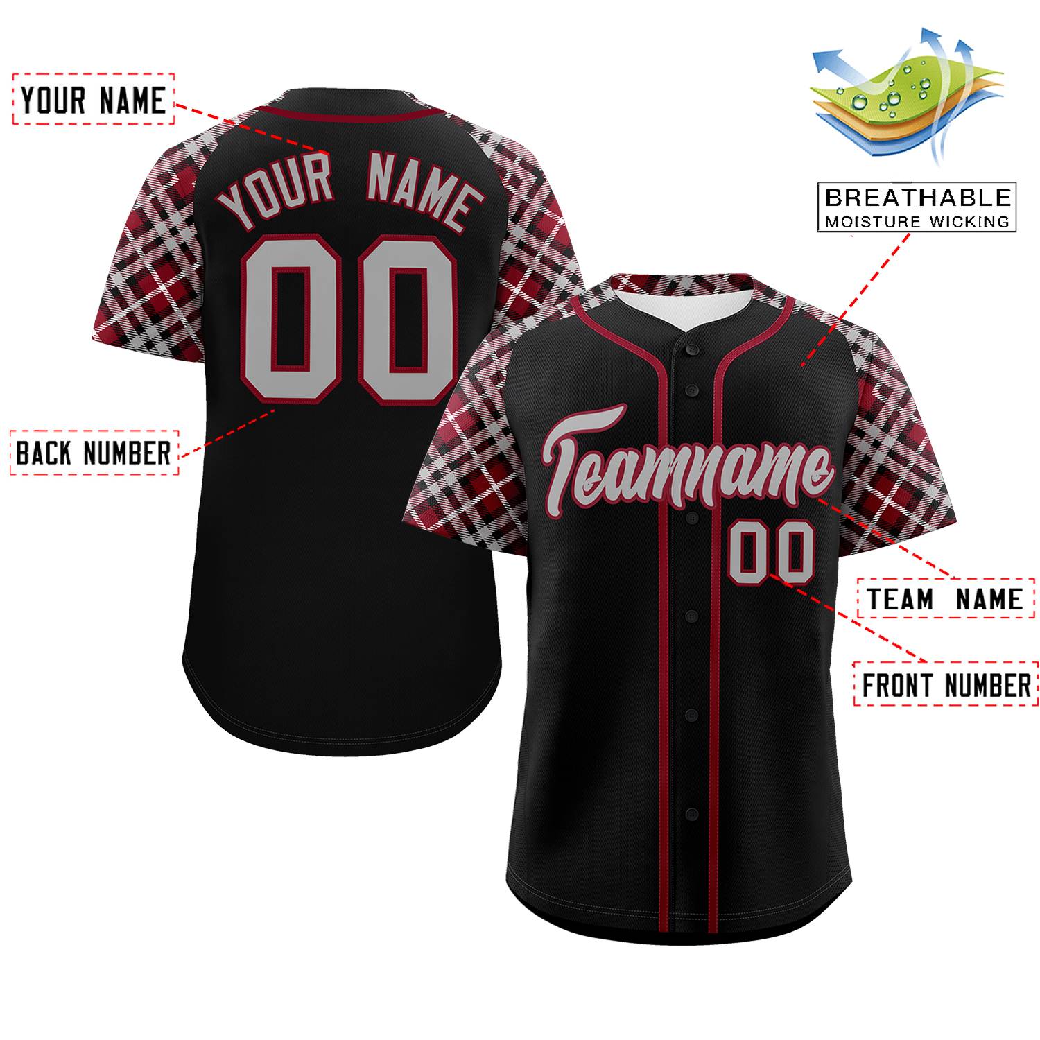 Custom Black Navy-Crimson Personalized Raglan Sleeves Authentic Baseball Jersey