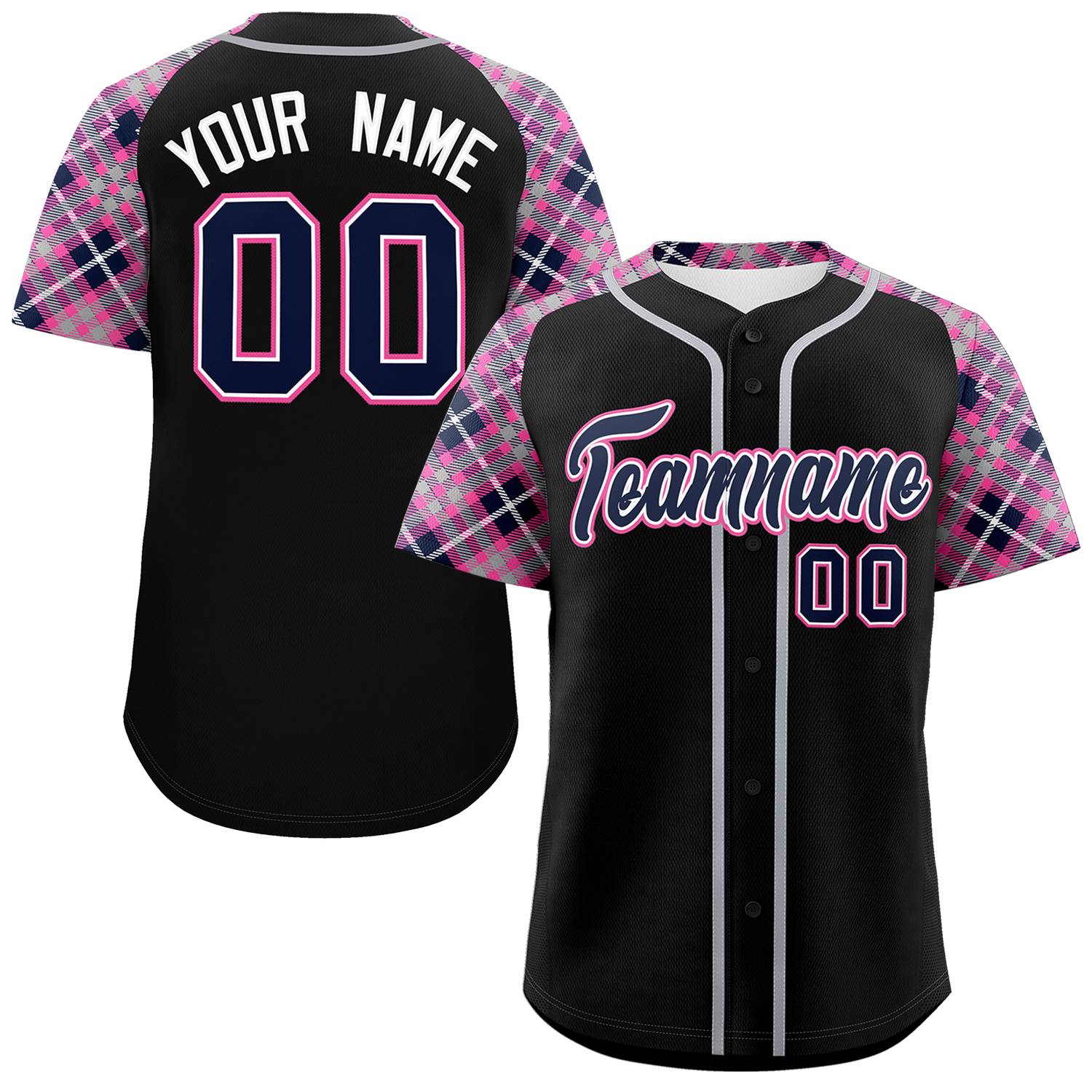 Custom Black Navy-Pink Personalized Raglan Sleeves Authentic Baseball Jersey