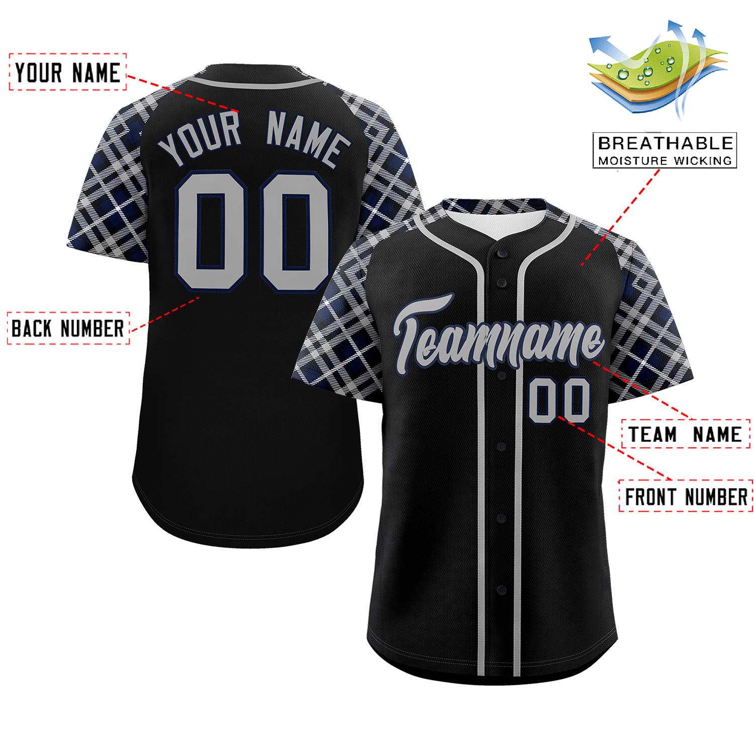 Custom Black Gray-Navy Personalized Raglan Sleeves Authentic Baseball Jersey