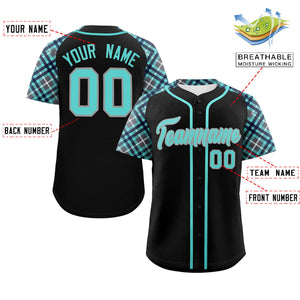 Custom Black Bright Green-Gray Personalized Raglan Sleeves Authentic Baseball Jersey