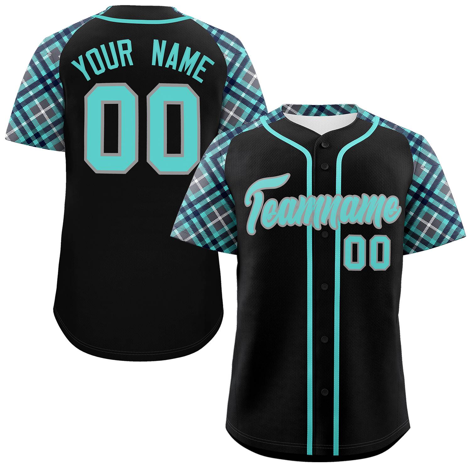 Custom Black Bright Green-Gray Personalized Raglan Sleeves Authentic Baseball Jersey