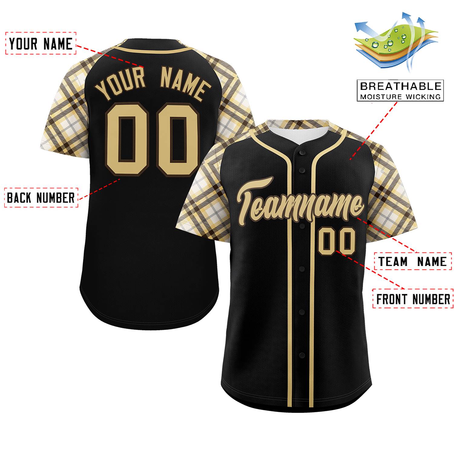 Custom Black Yellow- Personalized Raglan Sleeves Authentic Baseball Jersey