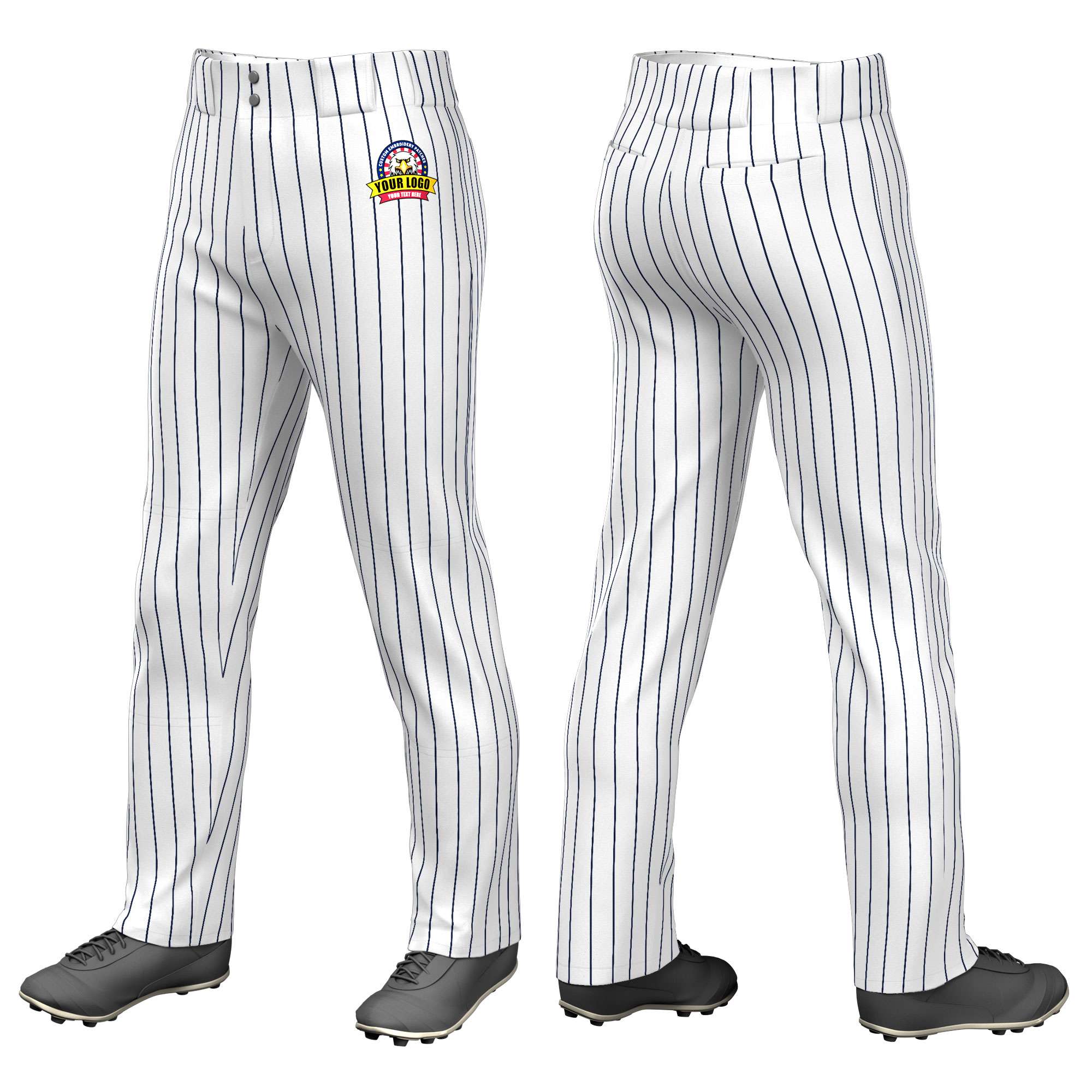 Custom White Navy Pinstripe Fit Stretch Practice Loose-fit Baseball Pants