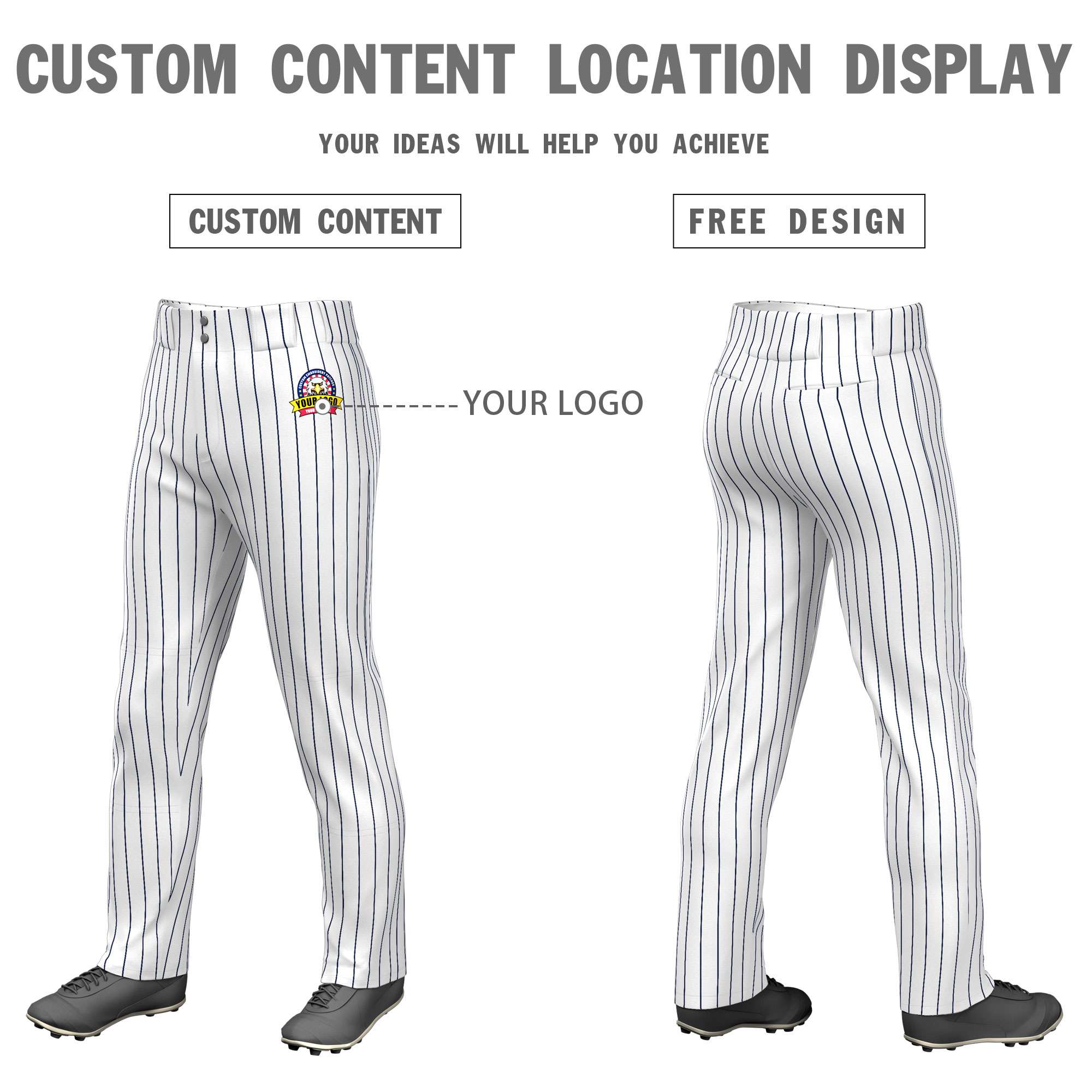 Custom White Navy Pinstripe Fit Stretch Practice Pull  Up Baseball Pants