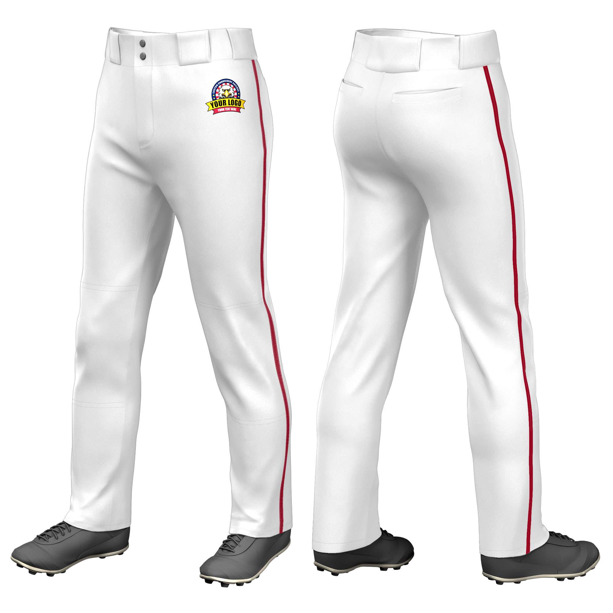 Custom White Red Pinstripe Fit Stretch Practice Loose-fit Baseball Pants