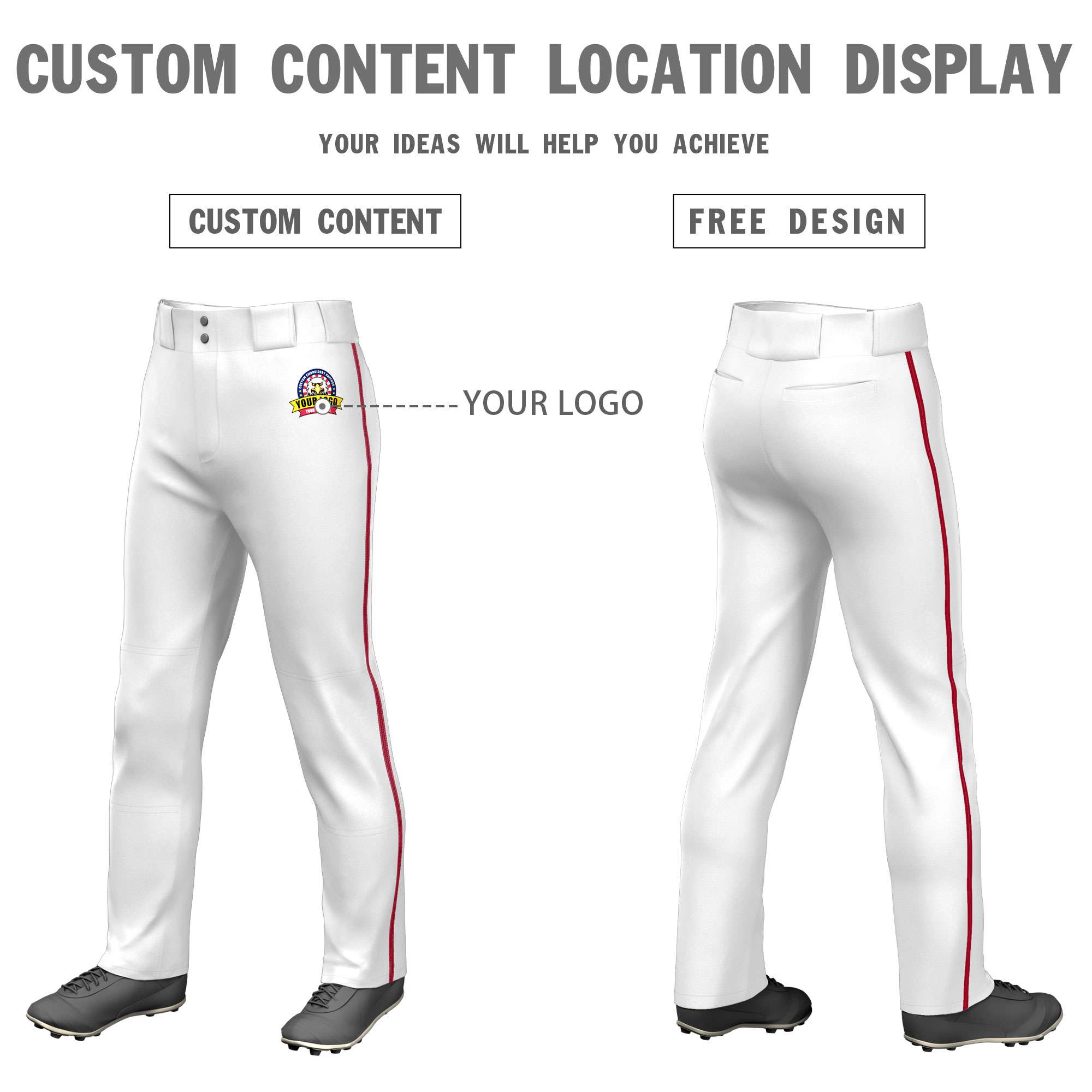 Custom White Red Pinstripe Fit Stretch Practice Pull  Up Baseball Pants