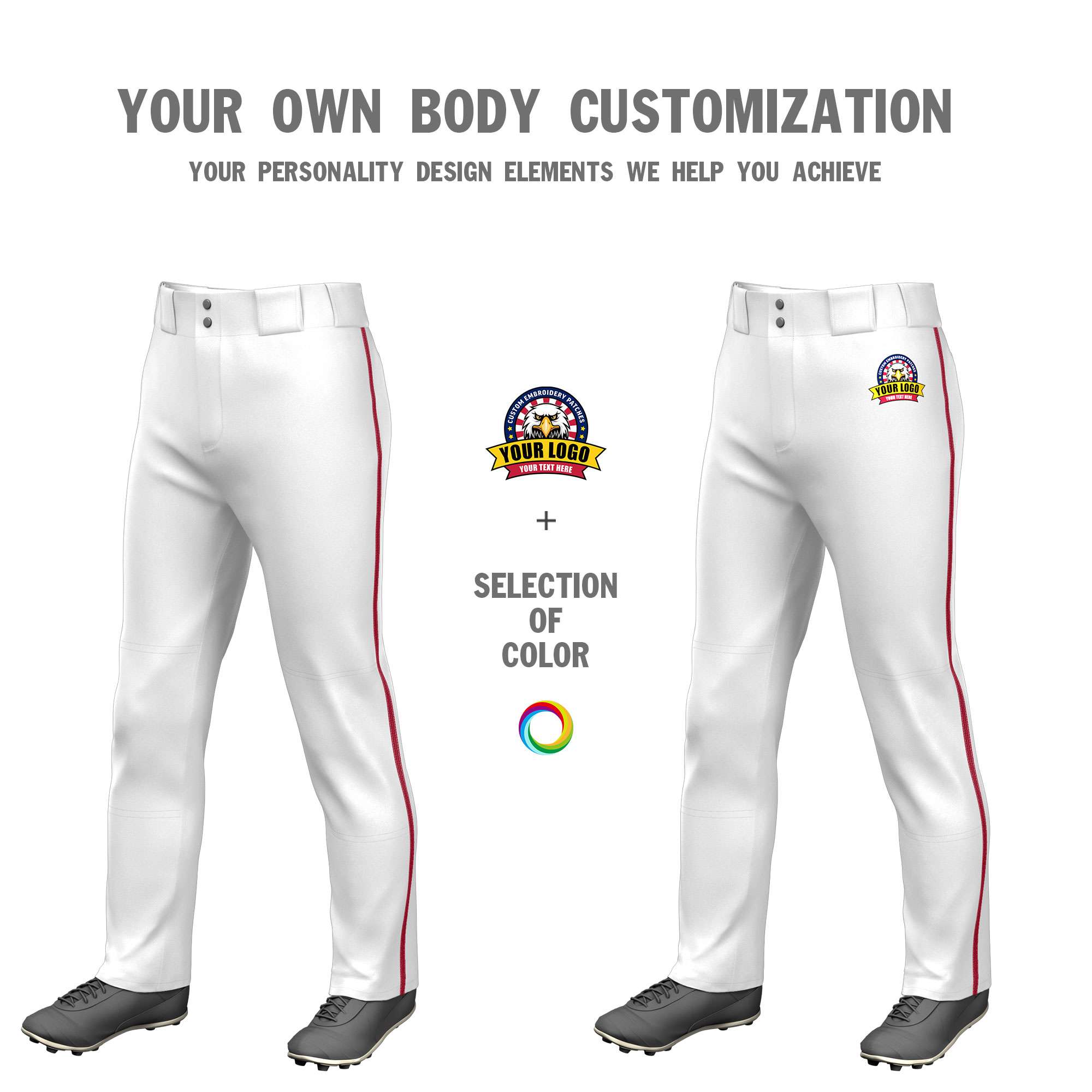 Custom White Red Pinstripe Fit Stretch Practice Pull  Up Baseball Pants