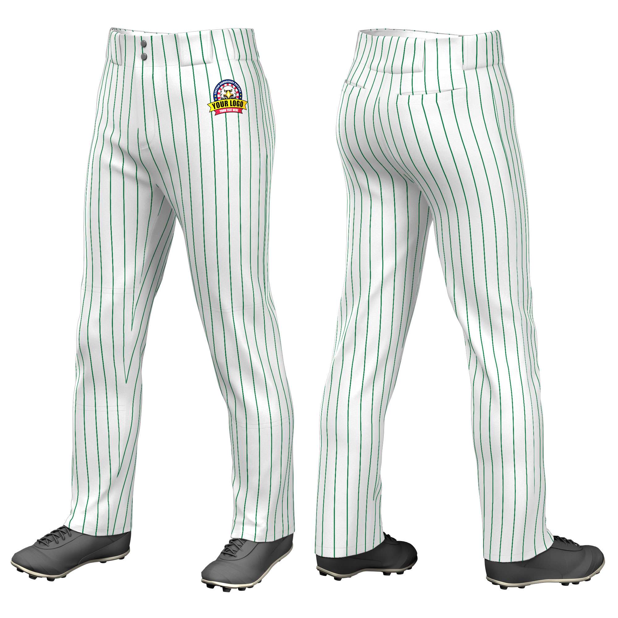 Custom White Kelly Green Pinstripe Fit Stretch Practice Loose-fit Baseball Pants