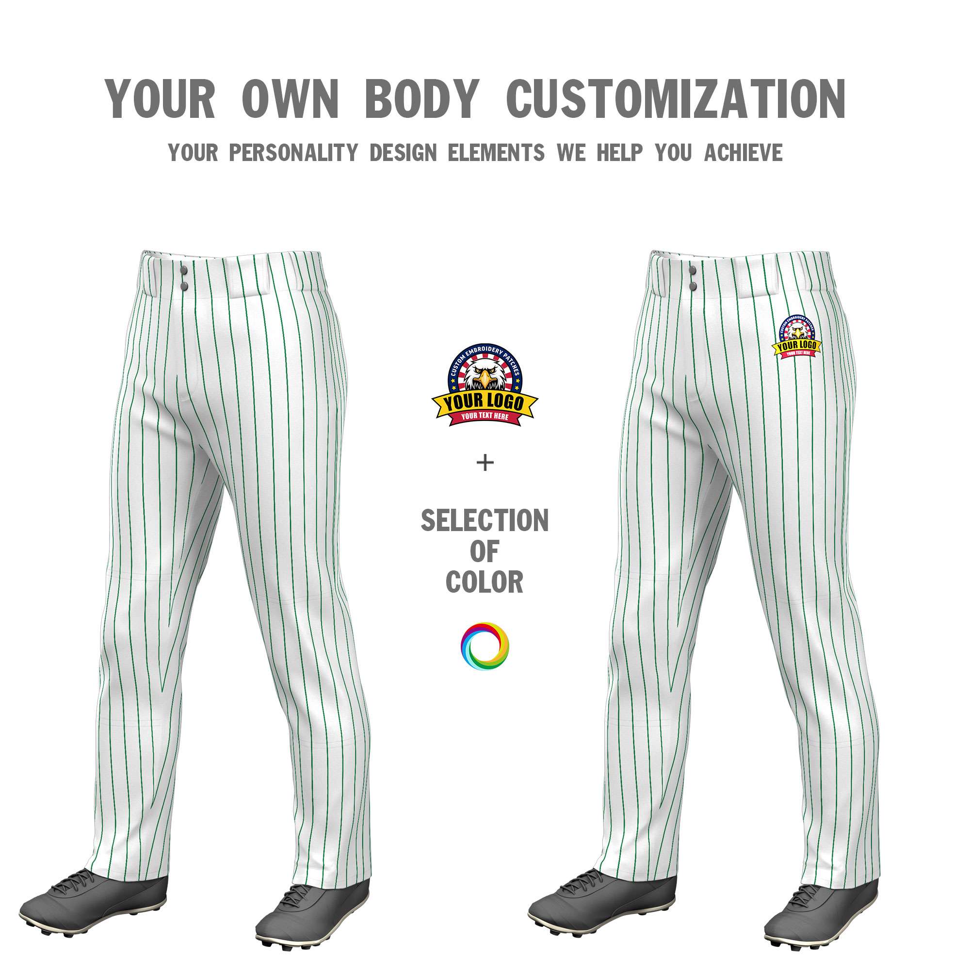 Custom White Kelly Green Pinstripe Fit Stretch Practice Pull  Up Baseball Pants