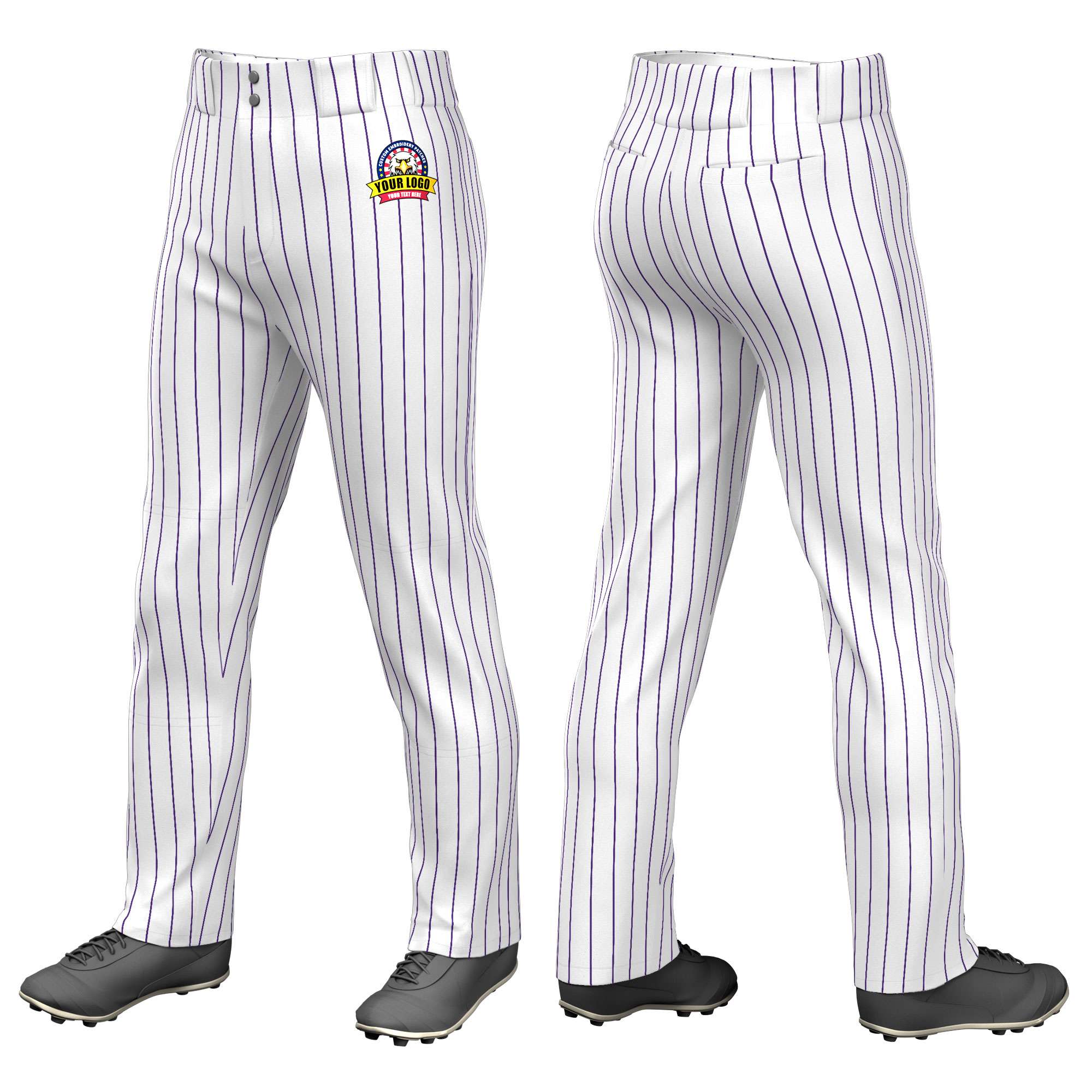 Custom White Purple Pinstripe Fit Stretch Practice Loose-fit Baseball Pants