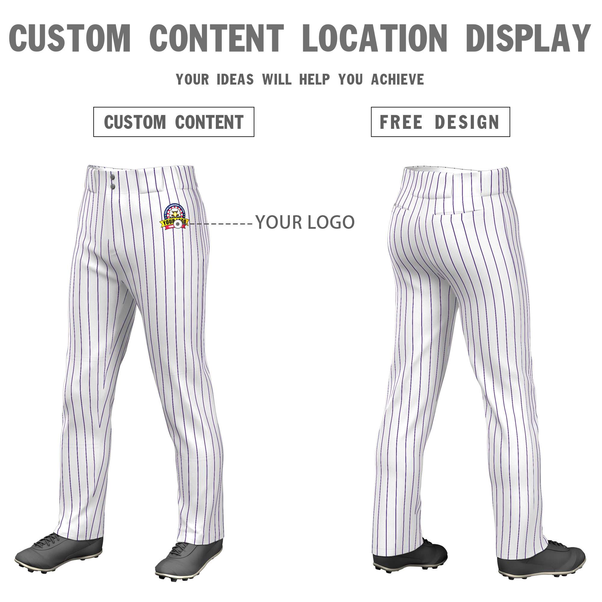 Custom White Purple Pinstripe Fit Stretch Practice Pull  Up Baseball Pants