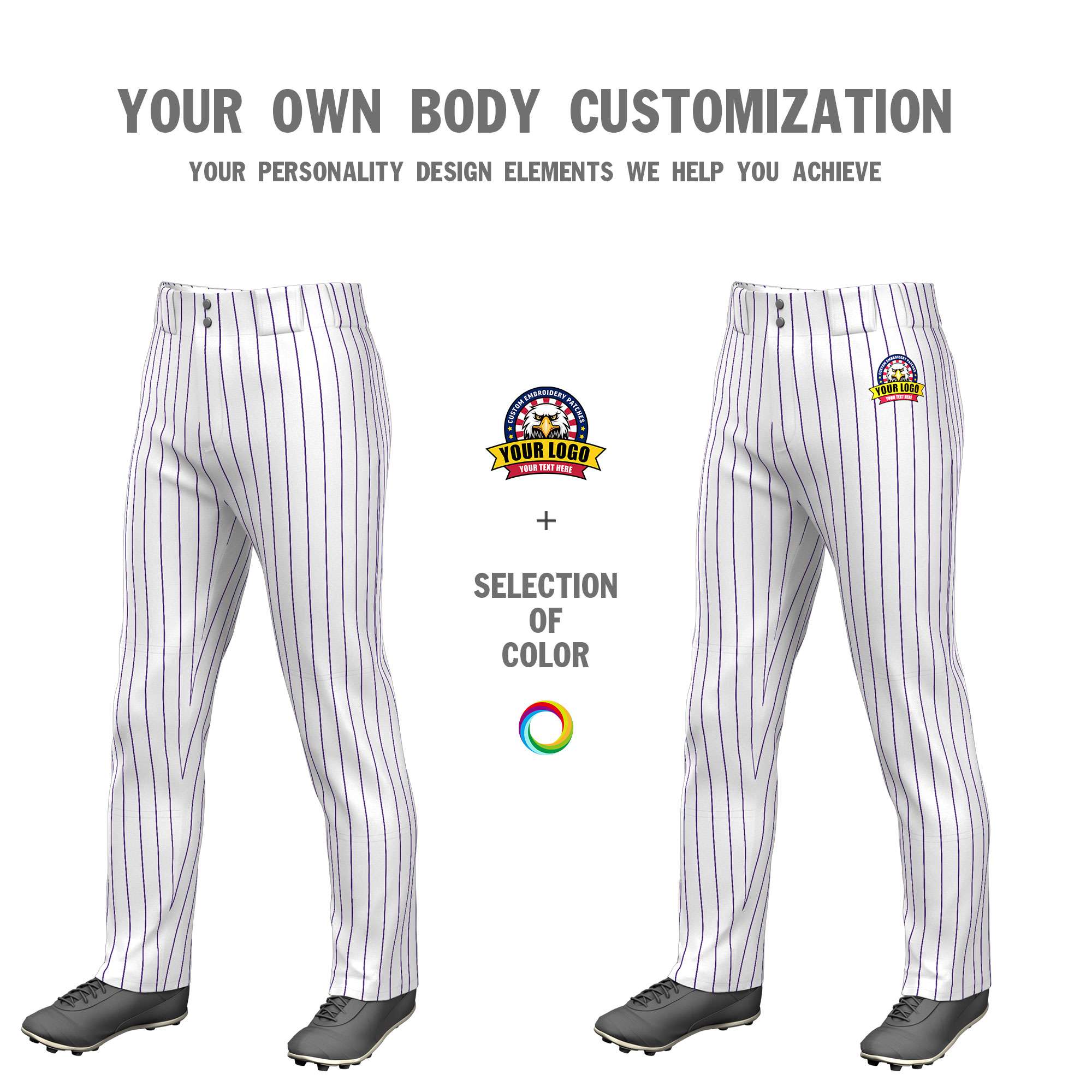 Custom White Purple Pinstripe Fit Stretch Practice Pull  Up Baseball Pants