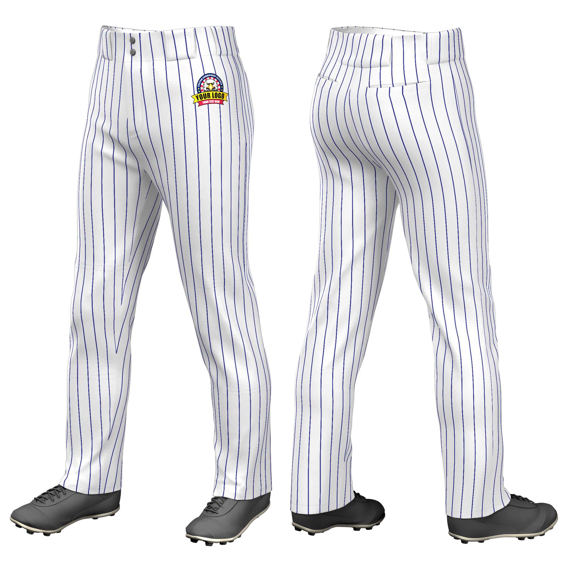 Custom White Royal Pinstripe Fit Stretch Practice Loose-fit Baseball Pants