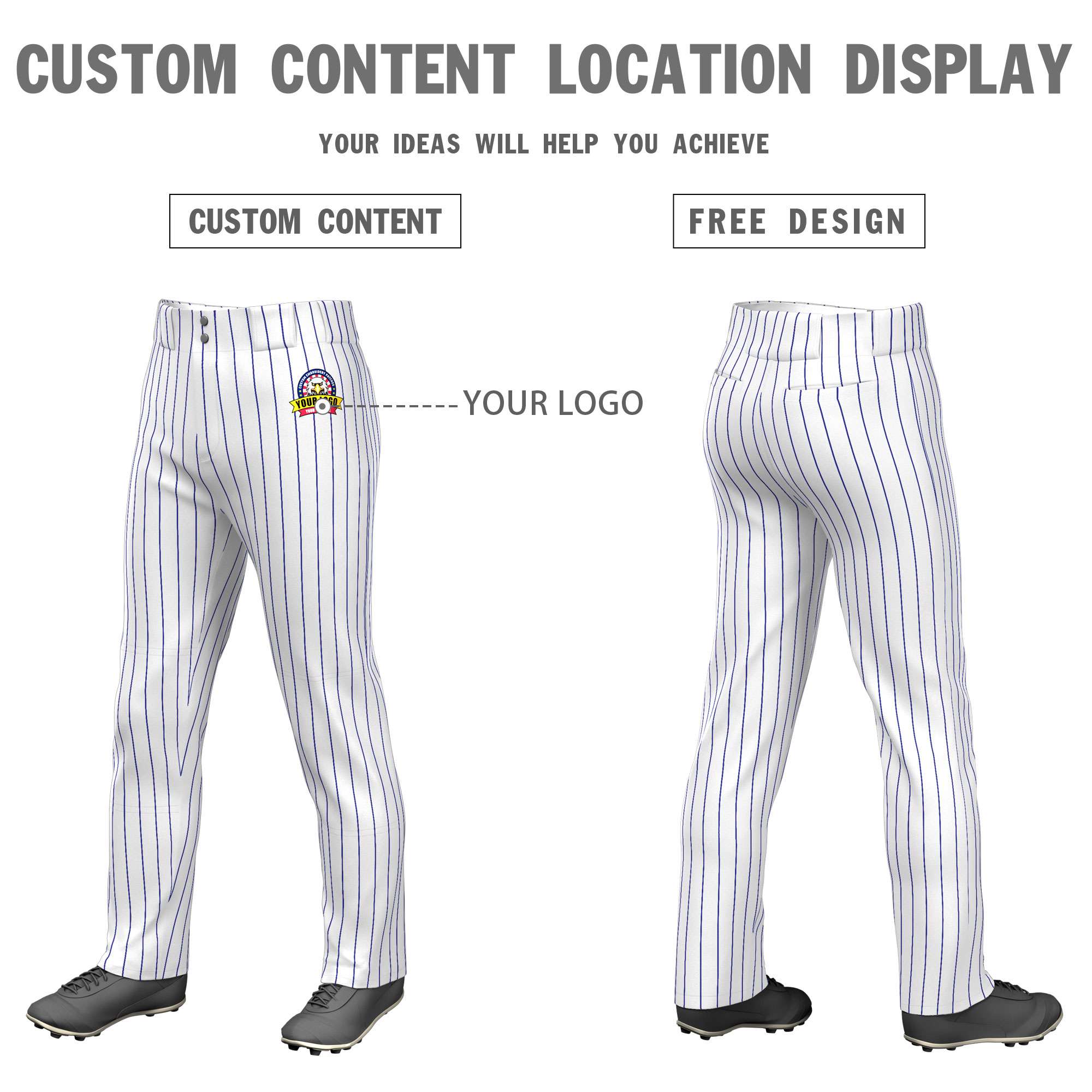 Custom White Royal Pinstripe Fit Stretch Practice Pull  Up Baseball Pants