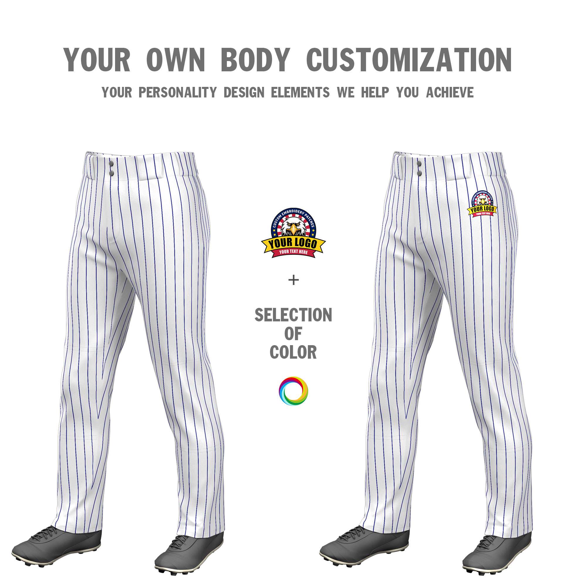 Custom White Royal Pinstripe Fit Stretch Practice Pull  Up Baseball Pants