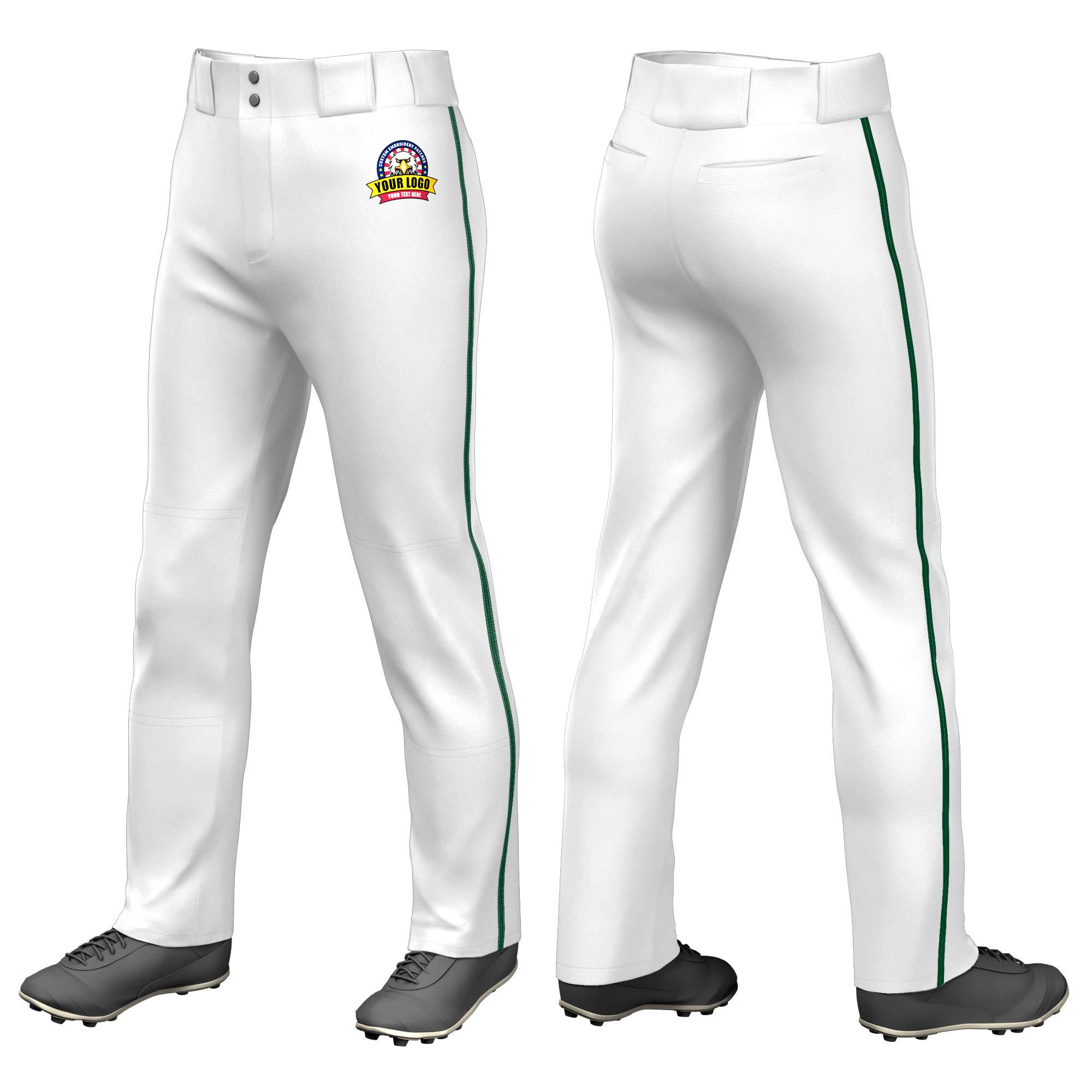 Custom White Kelly Green Pinstripe Fit Stretch Practice Loose-fit Baseball Pants