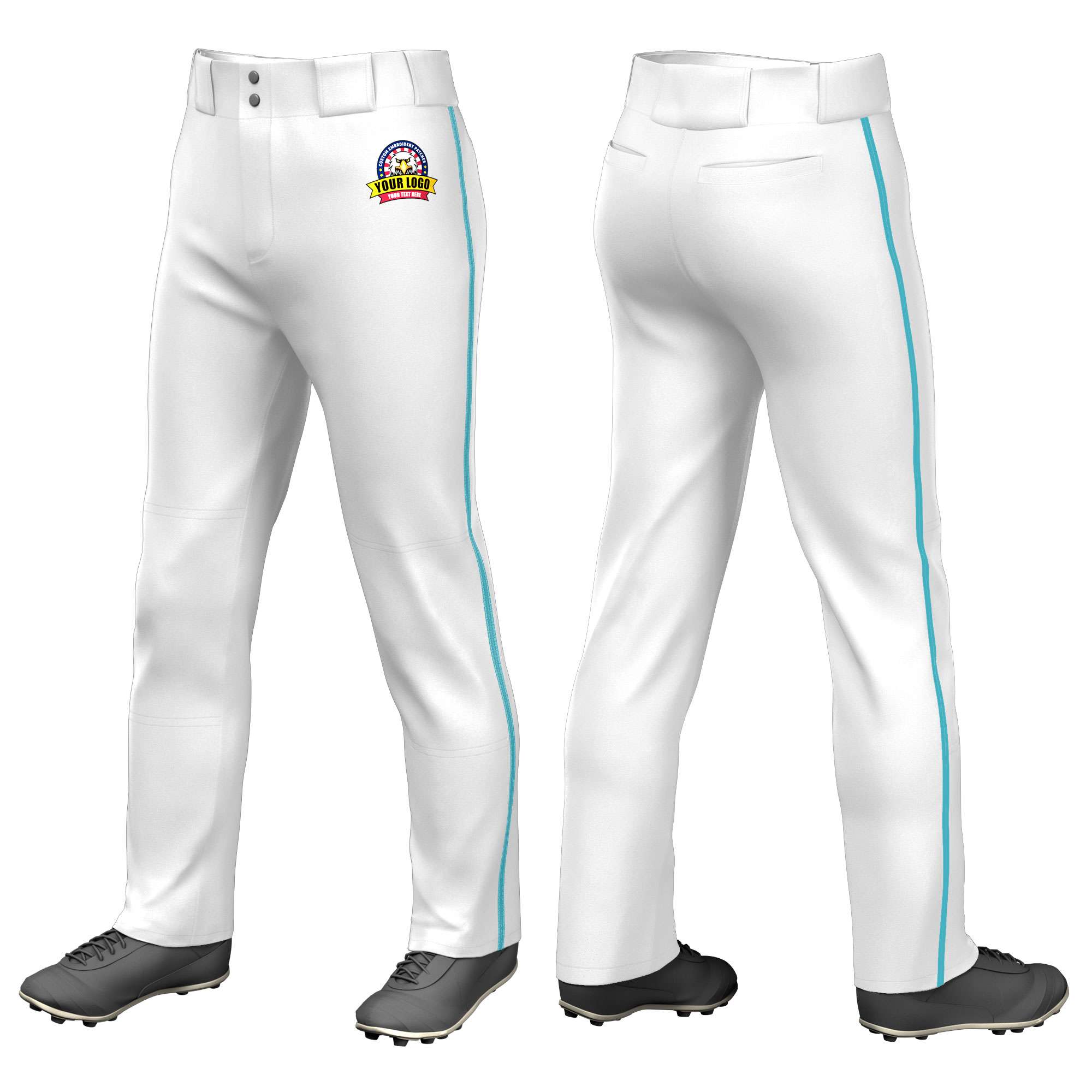 Custom White Sky Blue Pinstripe Fit Stretch Practice Loose-fit Baseball Pants