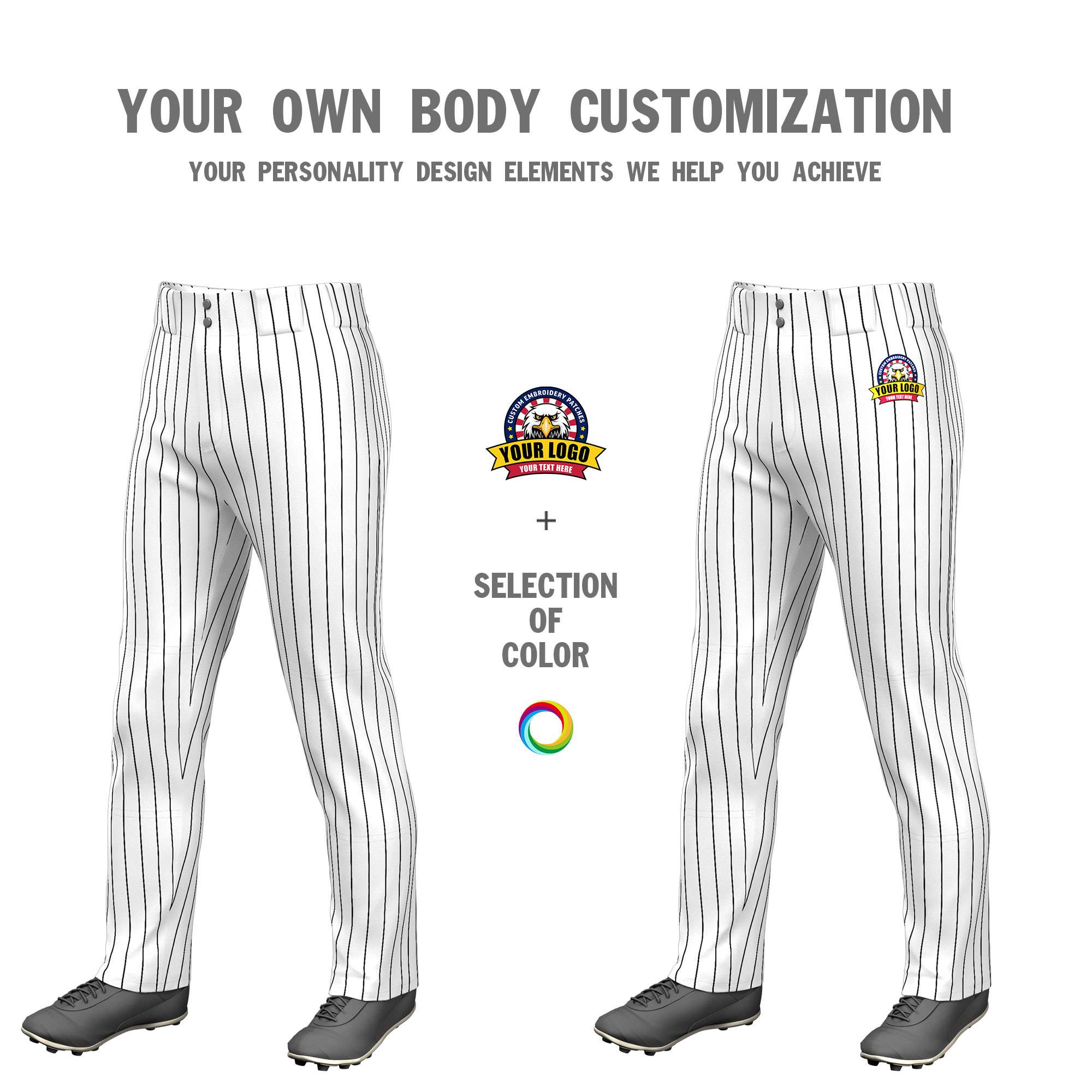 Custom White Sky Blue Pinstripe Fit Stretch Practice Pull  Up Baseball Pants