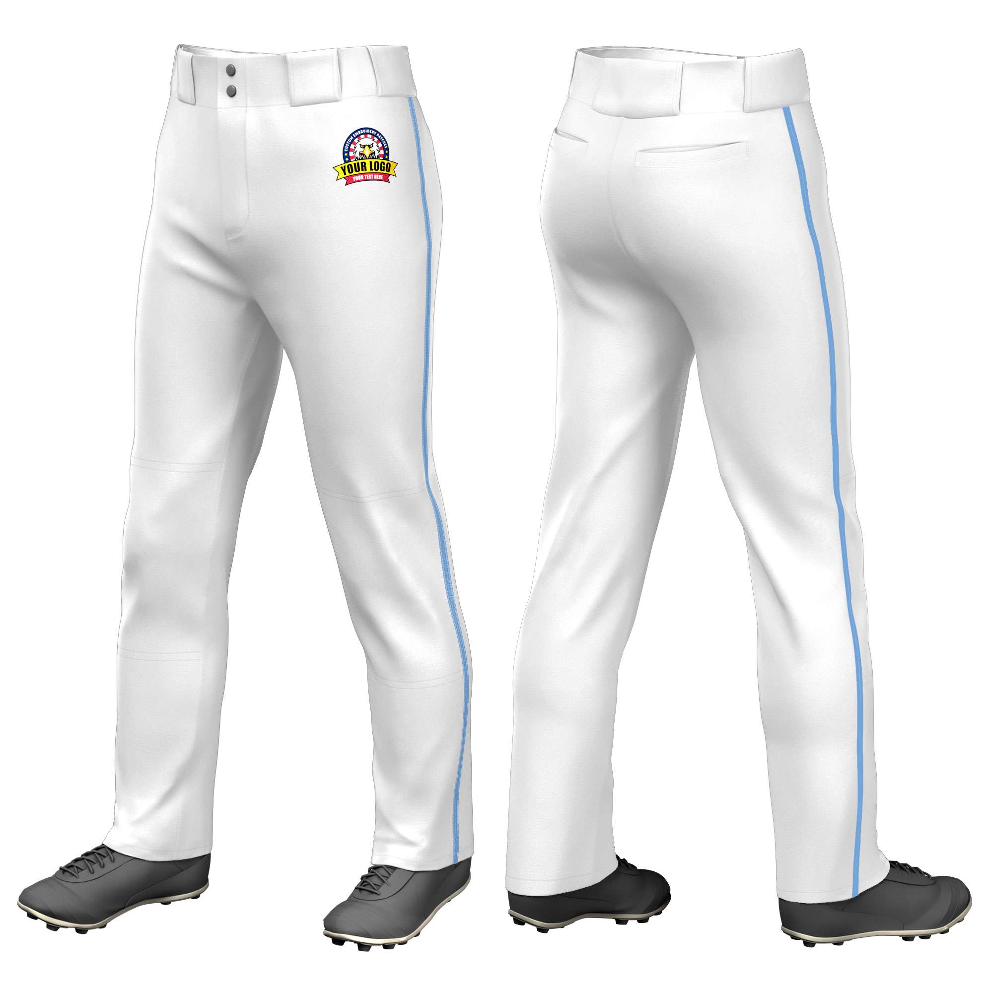 Custom White Powder Blue Pinstripe Fit Stretch Practice Loose-fit Baseball Pants