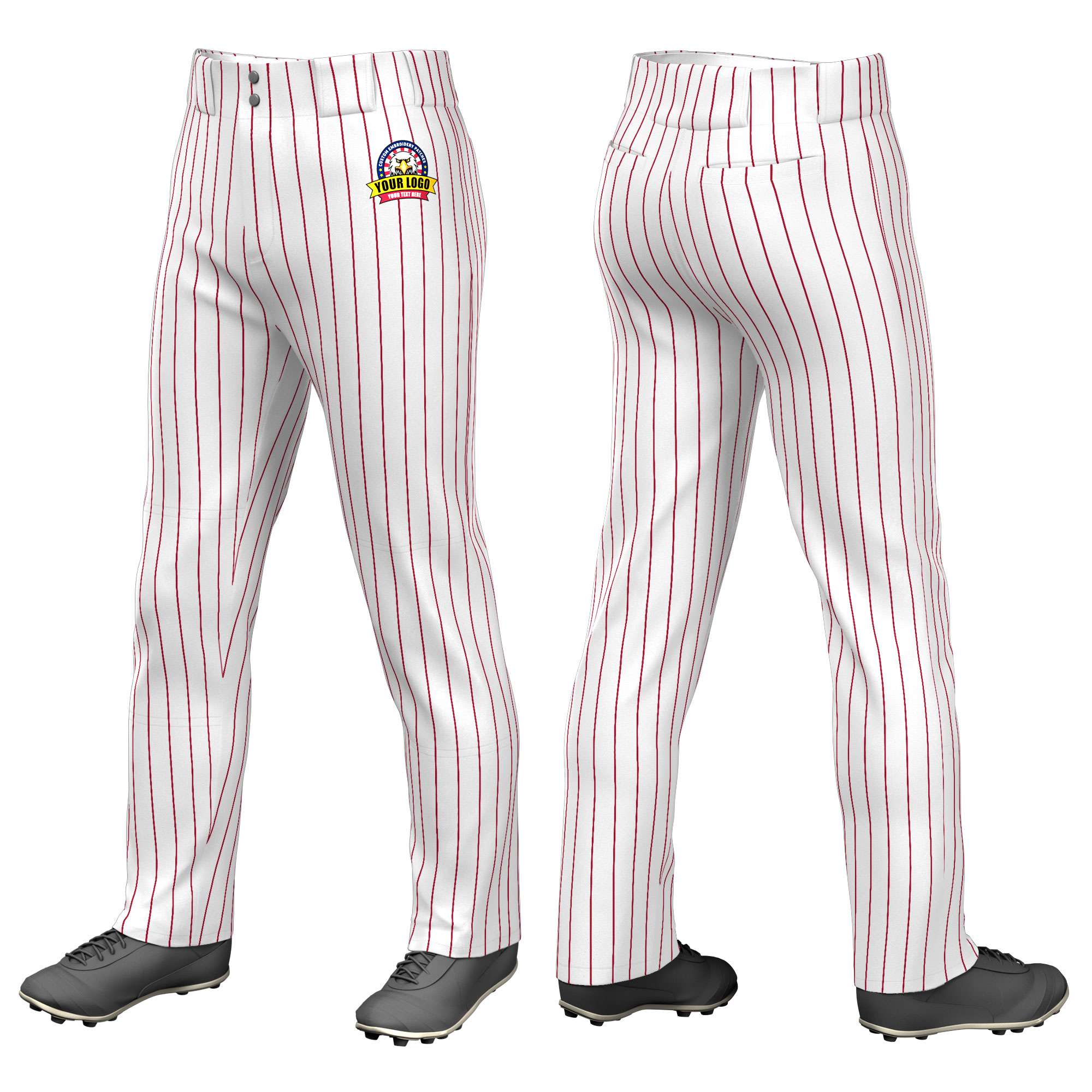 Custom White Red Pinstripe Fit Stretch Practice Loose-fit Baseball Pants