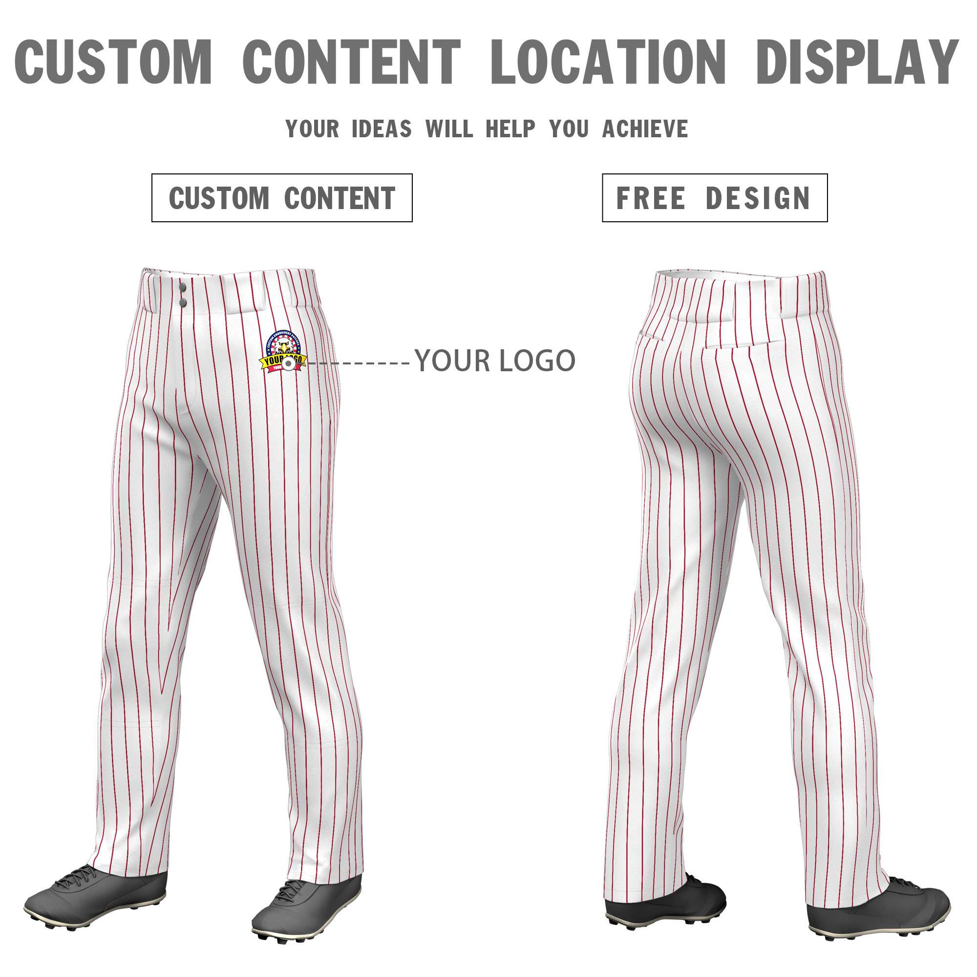 Custom White Black Pinstripe Fit Stretch Practice Pull  Up Baseball Pants