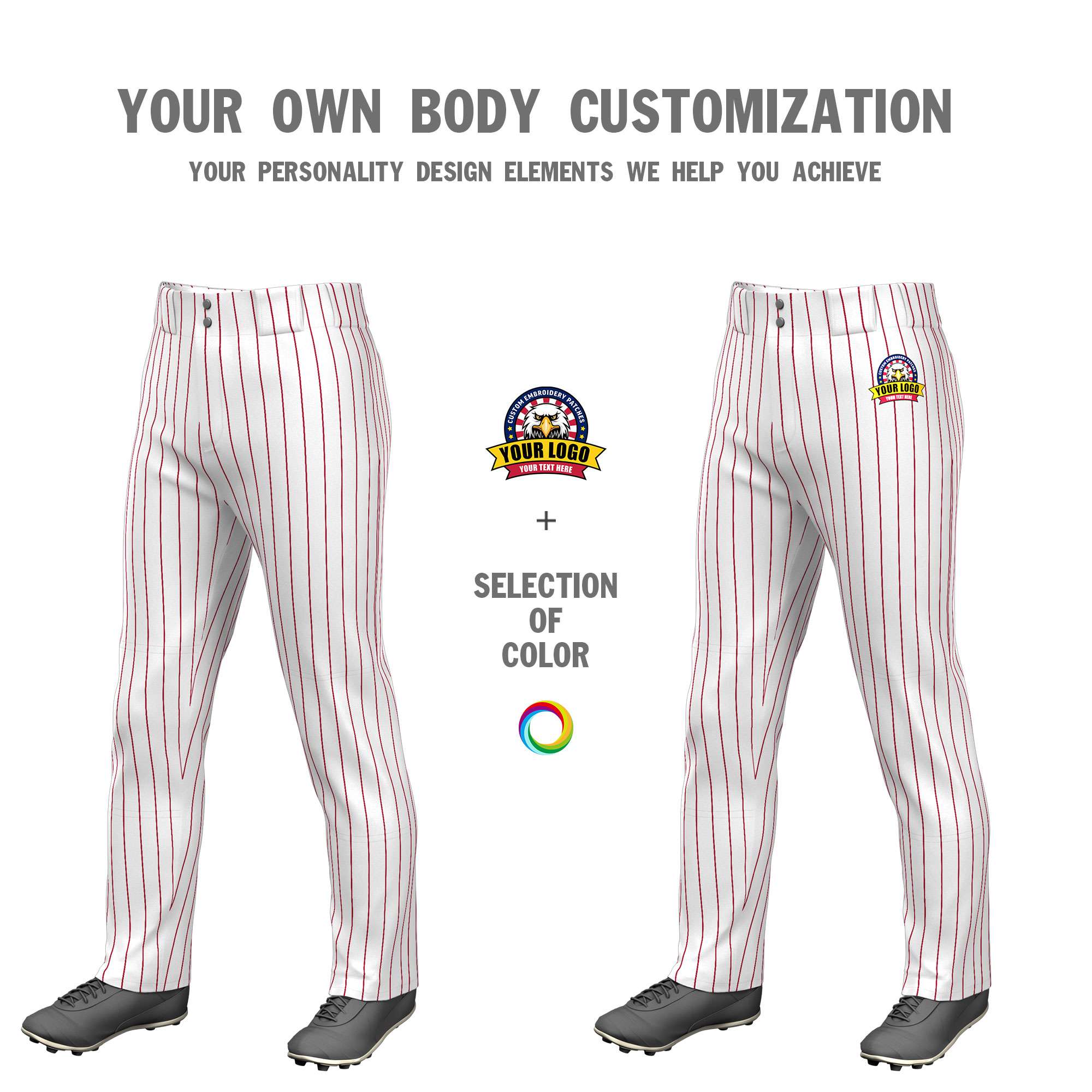 Custom White Black Pinstripe Fit Stretch Practice Pull  Up Baseball Pants