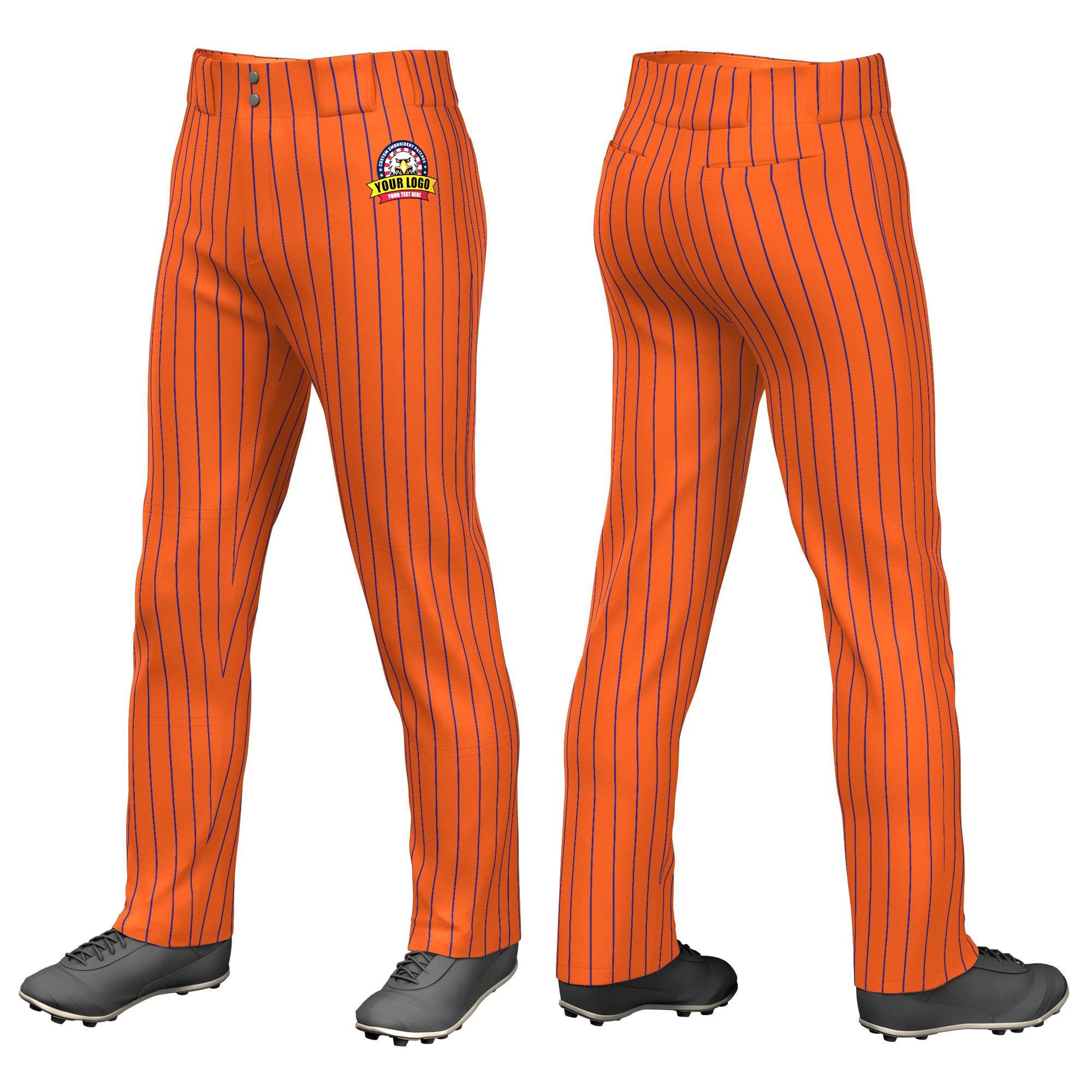 Custom Cadmium Orange Royal Pinstripe Fit Stretch Practice Loose-fit Baseball Pants