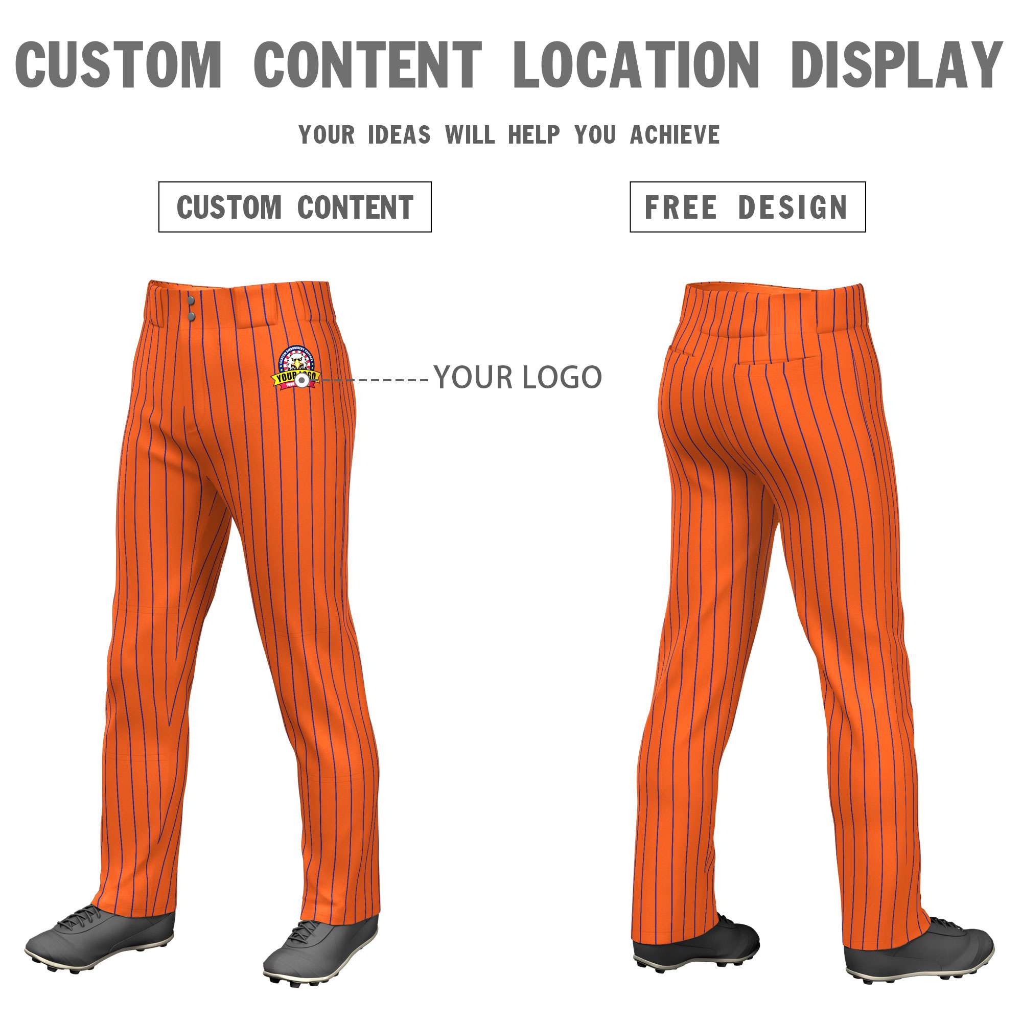 Custom Cadmium Orange Red Pinstripe Fit Stretch Practice Pull  Up Baseball Pants