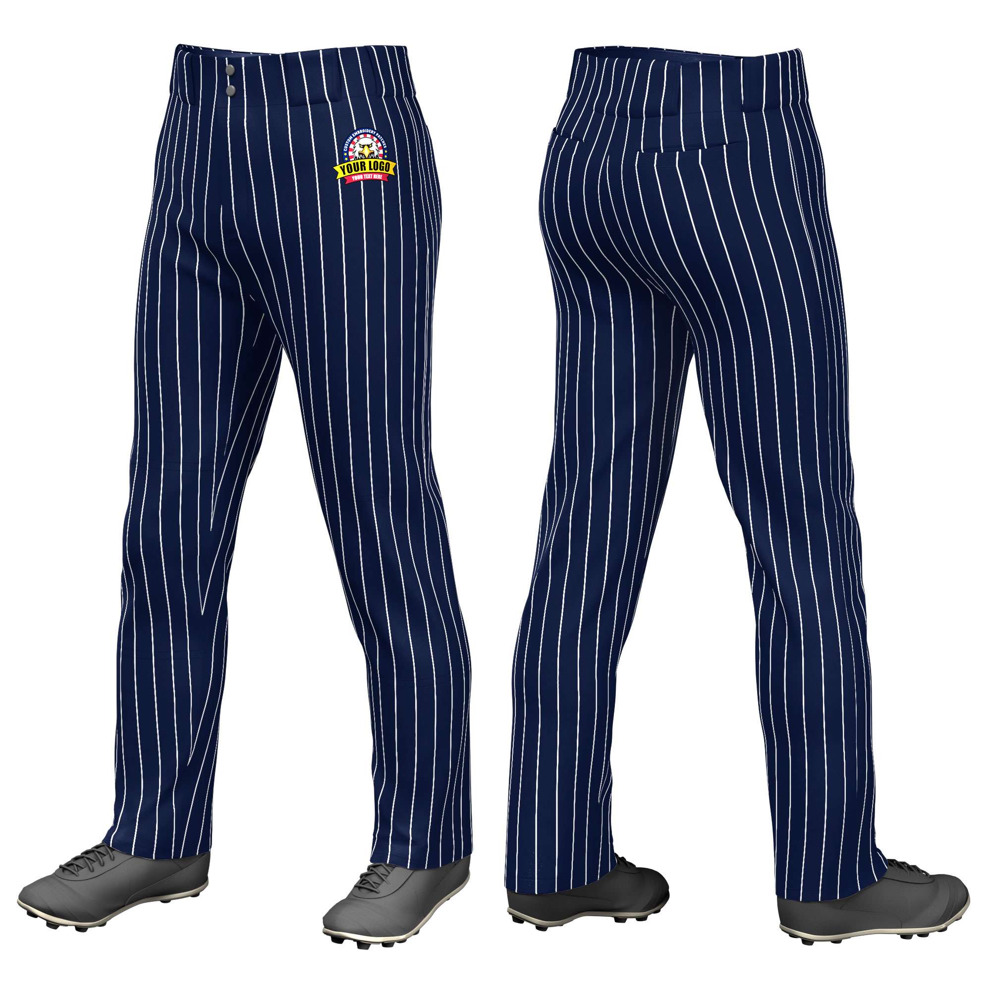 Custom Navy White Pinstripe Fit Stretch Practice Loose-fit Baseball Pants