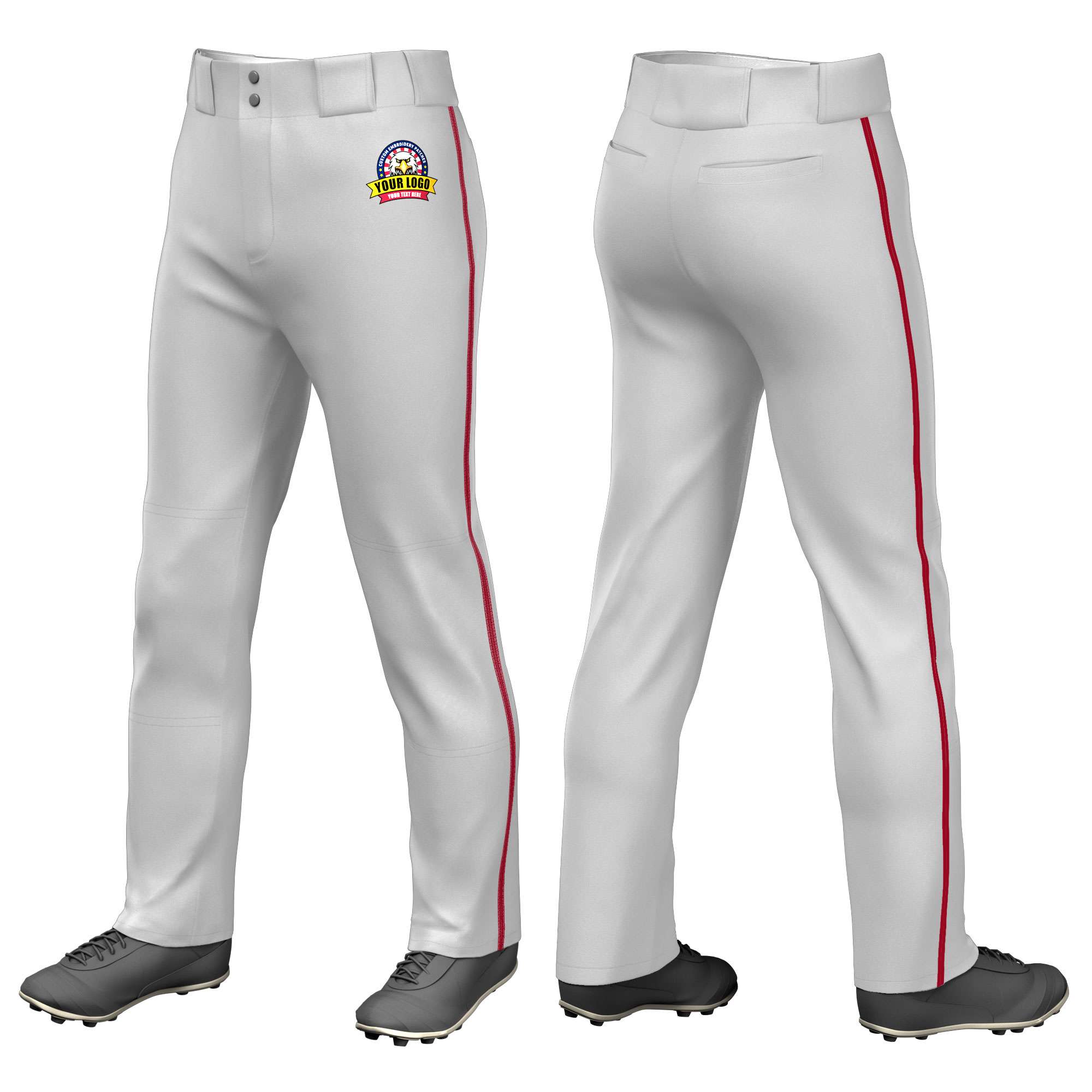 Custom Gray Red Pinstripe Fit Stretch Practice Loose-fit Baseball Pants