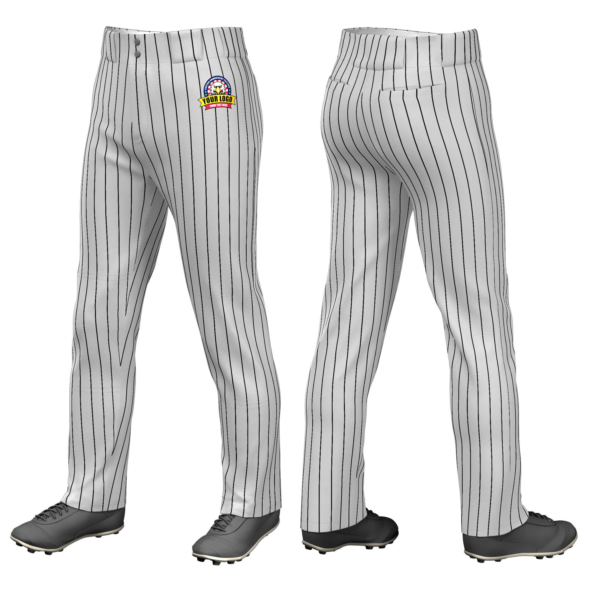 Custom Gray Black Pinstripe Fit Stretch Practice Loose-fit Baseball Pants