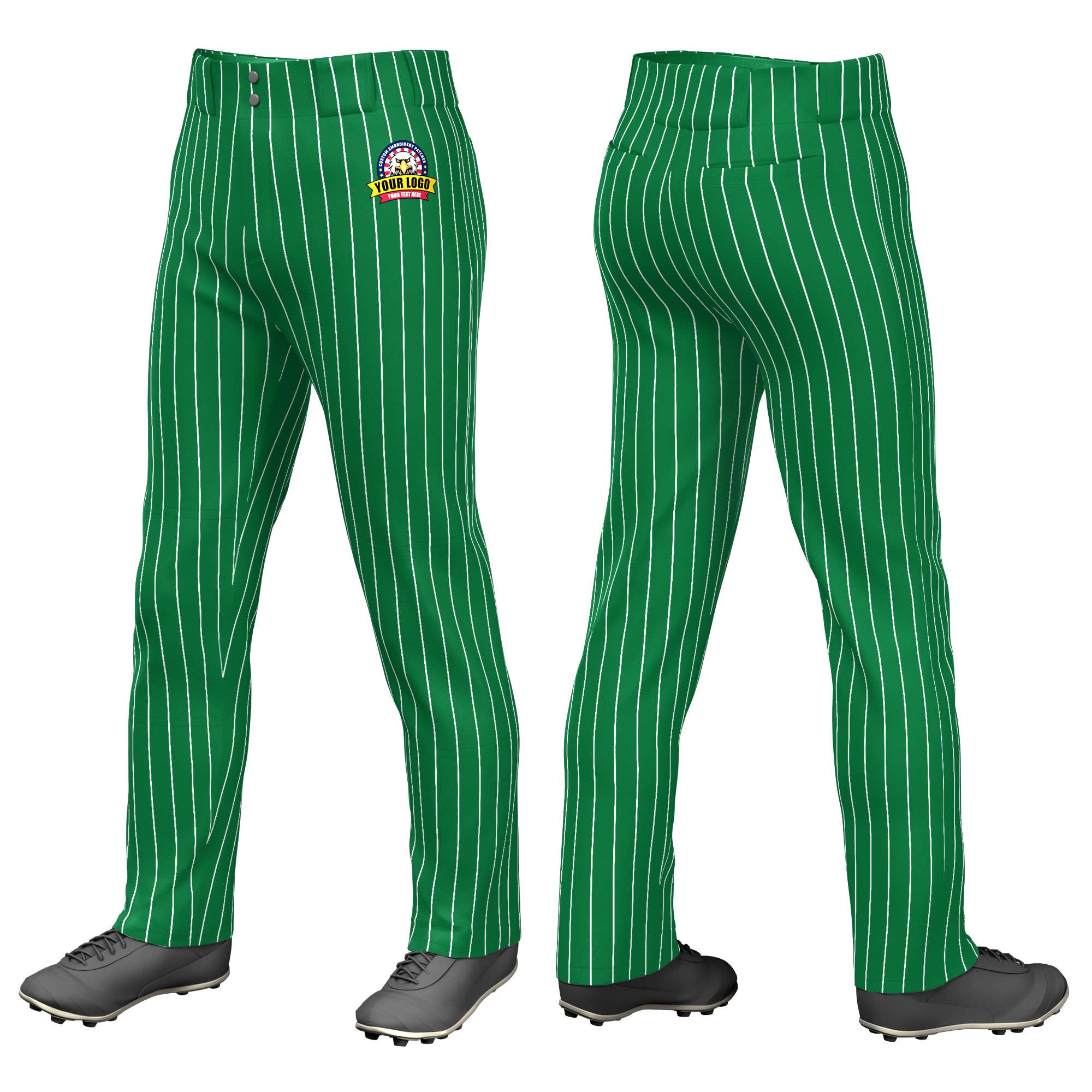 Custom Kelly Green White Pinstripe Fit Stretch Practice Loose-fit Baseball Pants